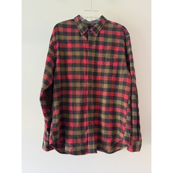 Vintage J.Crew Shirt Plaid Red Black Flannel Wool Blend Suede Elbow Patch - Picture 1 of 10